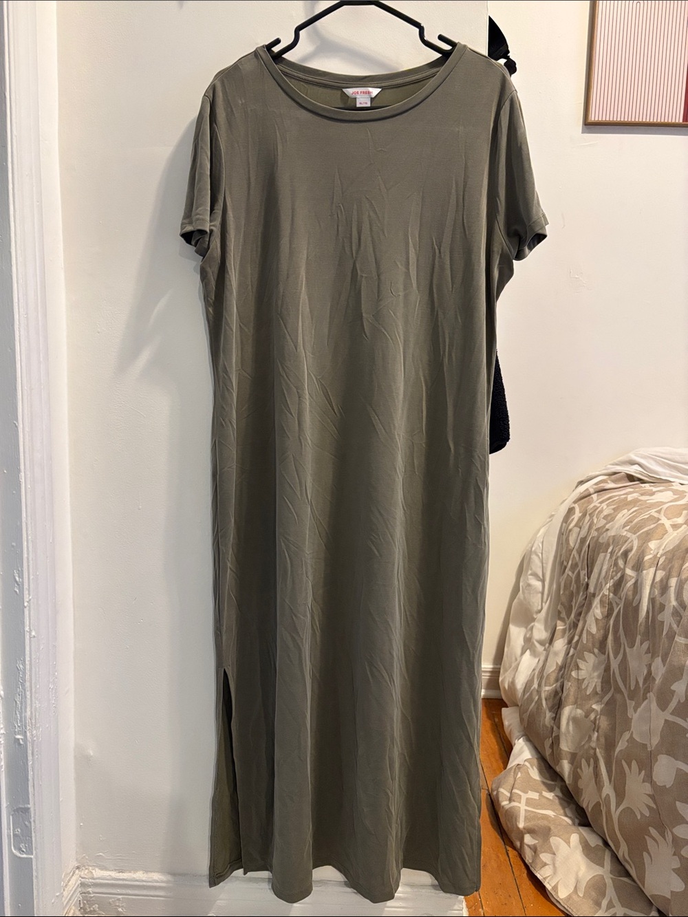Joe Fresh Olive Green Short Sleeve Maxi Dress with Side Slit